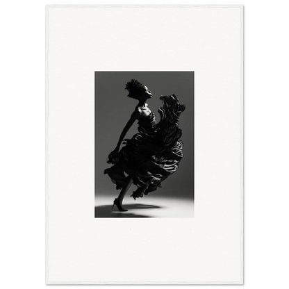 Silhouette of a dancer in a flowing dress, ideal for room decor or framed wall art