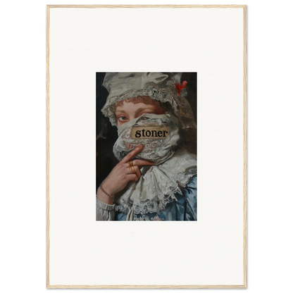 Framed wall art of a historical figure with ’stoner’ in Ephemeral Marvel Muse design