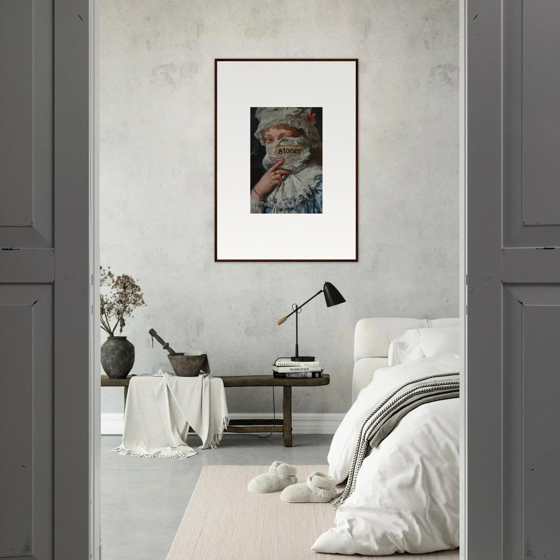 Framed wall art of an elderly person enhances room decor in Ephemeral Marvel Muse