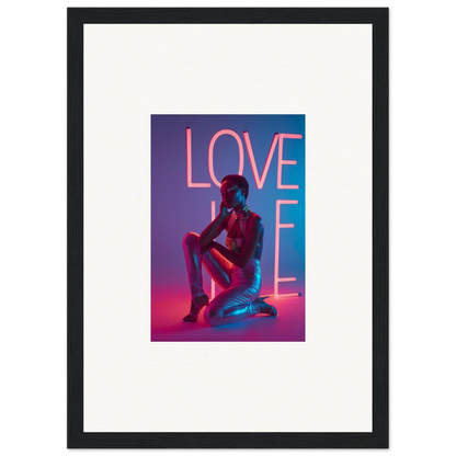 Neon Rapture canvas print with a silhouette and LOVE in pink, perfect for room decoration