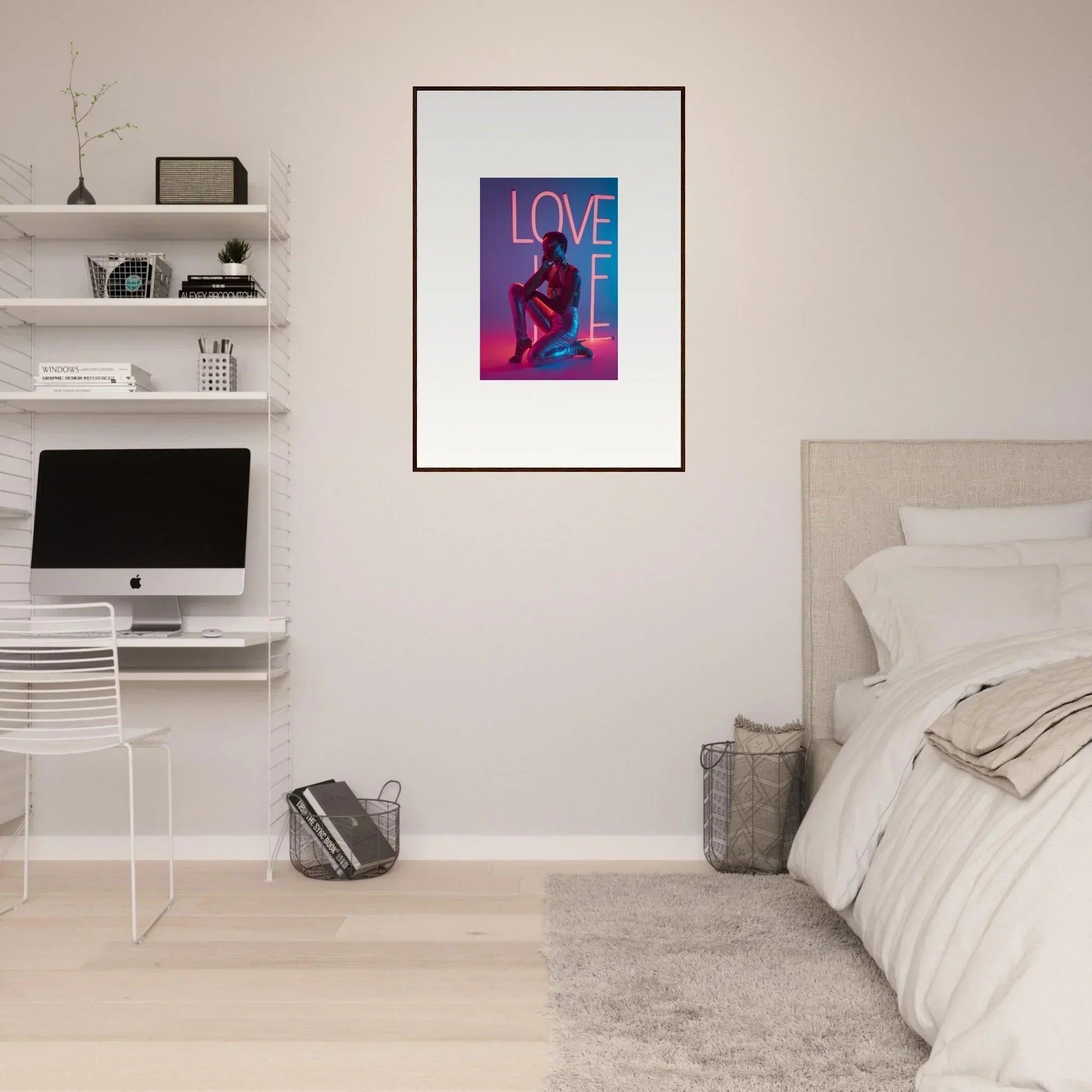 Framed LOVE artwork with a silhouette, perfect for neon rapture room decoration