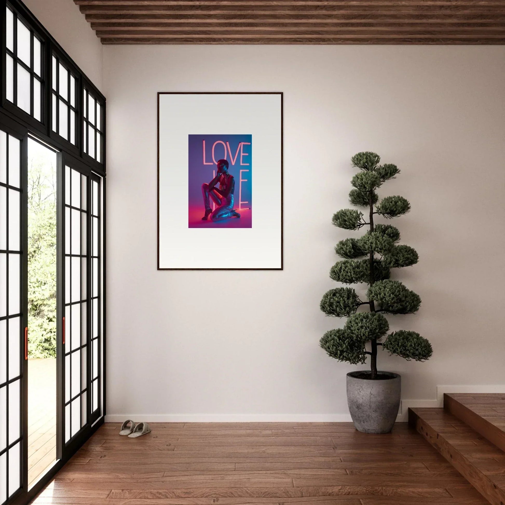 Vibrant LOVE canvas print with silhouette, perfect for neon rapture room decoration