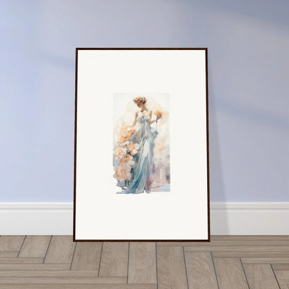 Framed watercolor painting of an elegant woman in a blue dress for room decor