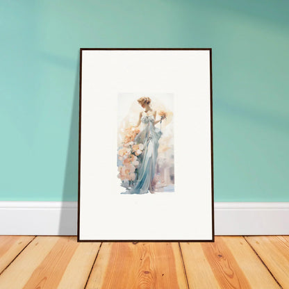 Framed watercolor painting of a woman in a blue dress for elegant room decor