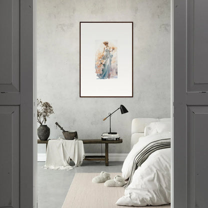 Framed watercolor painting of ethereal figures perfect for room decor or canvas prints