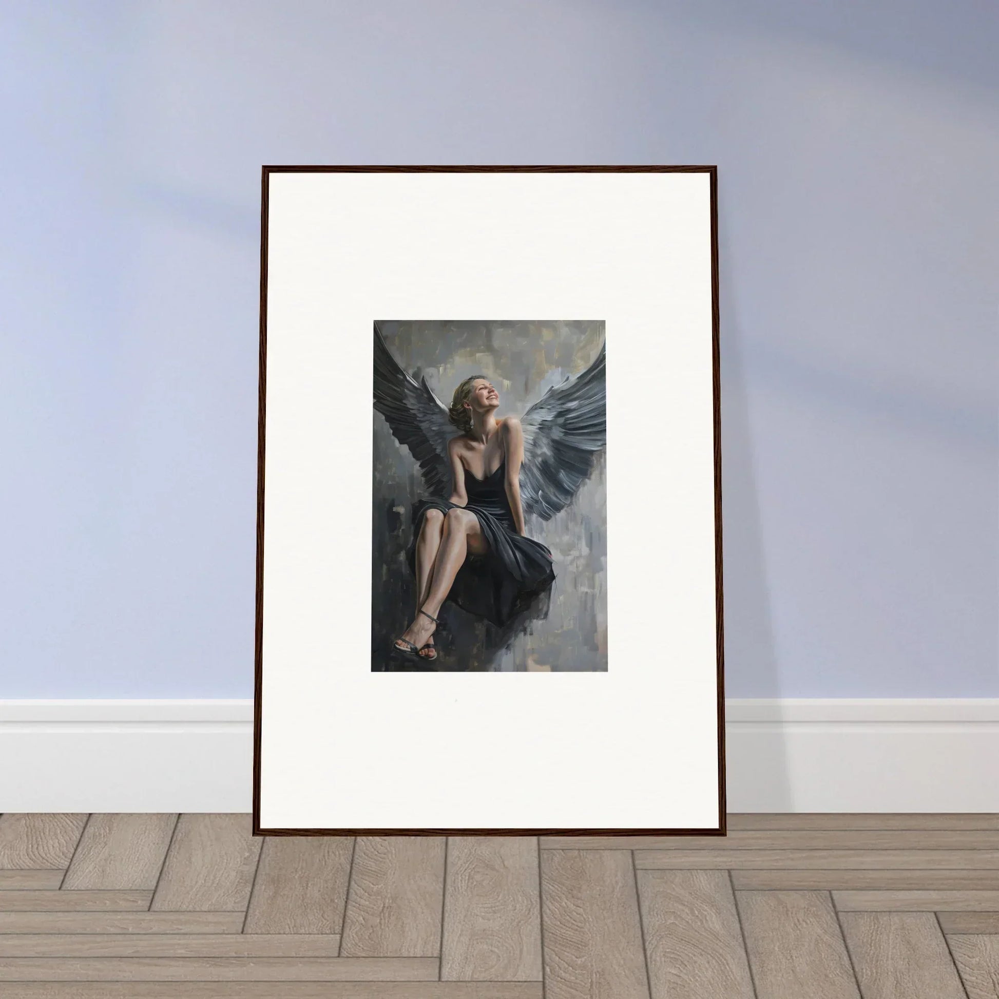 Framed canvas print of a figure with dark wings for your Reverie Willkommen room decoration