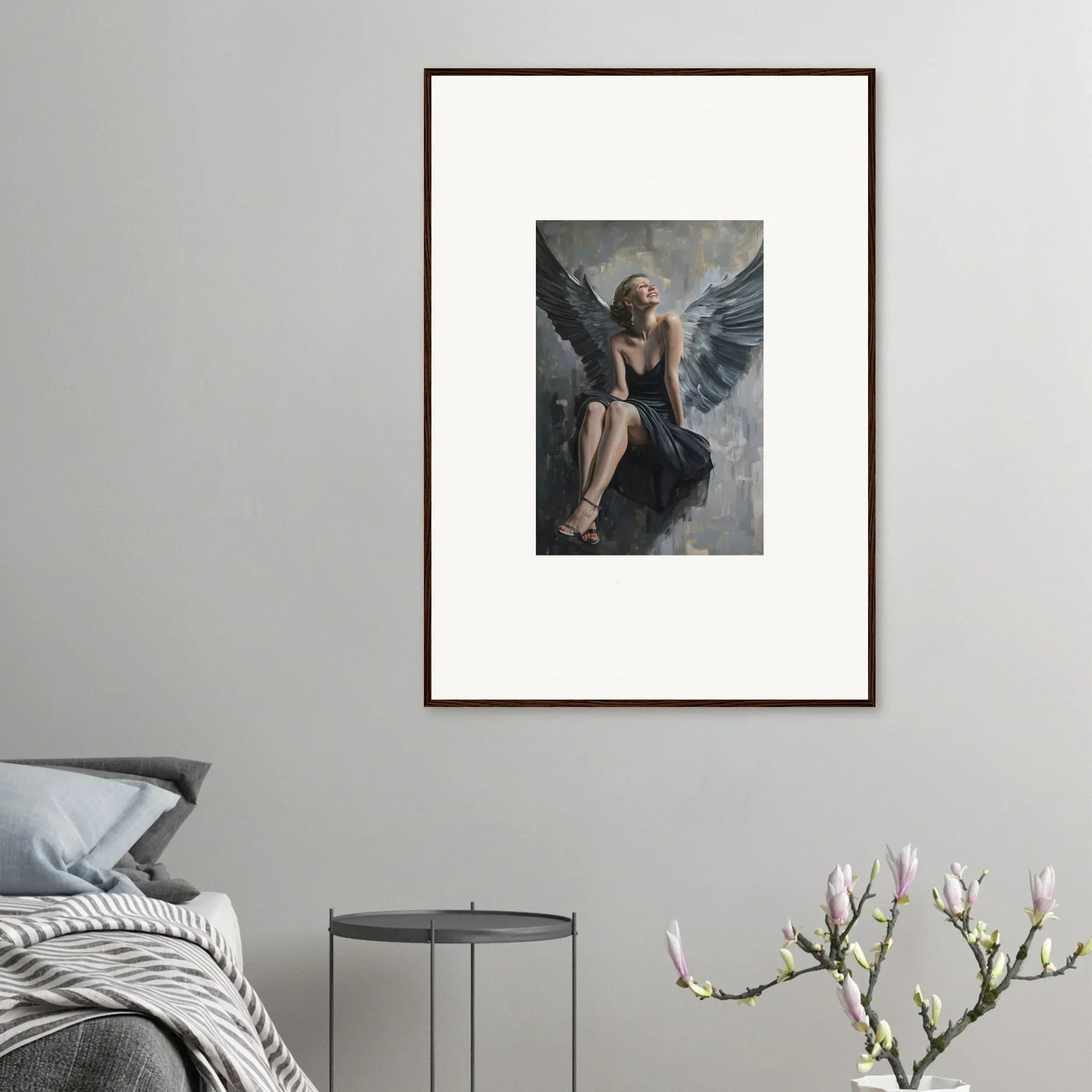 Framed canvas print of dark-winged angel for your Ephemeral Reverie Willkommen room decoration