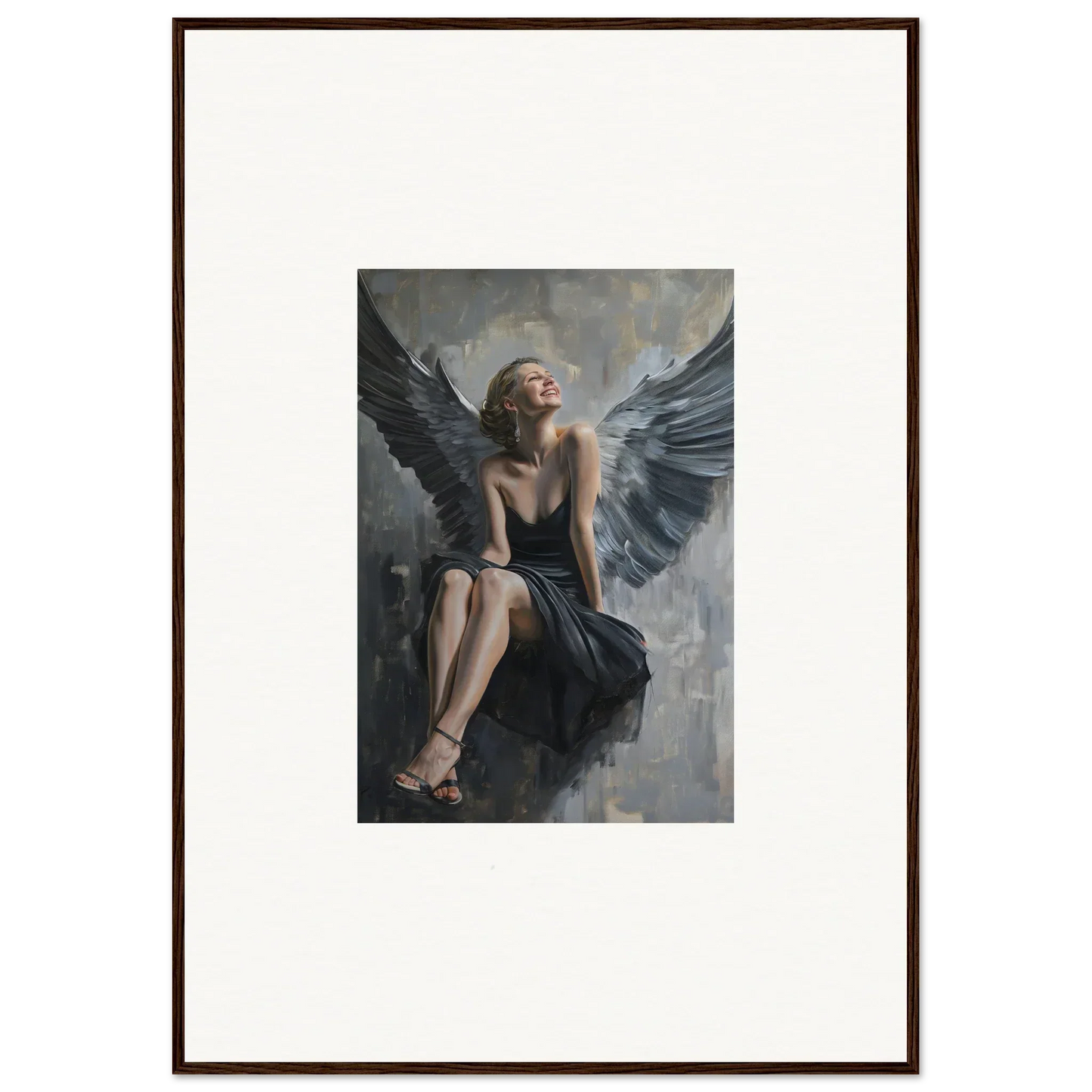 Framed canvas print of a winged figure in dark dress for your Ephemeral Reverie Willkommen room decoration