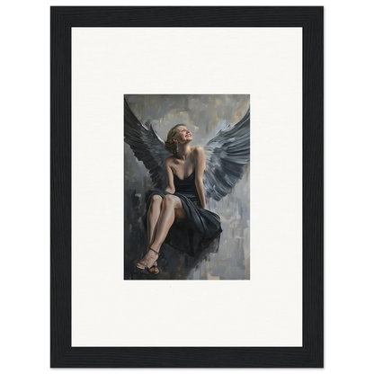 Framed canvas print of a winged figure in dark dress for stunning room decoration