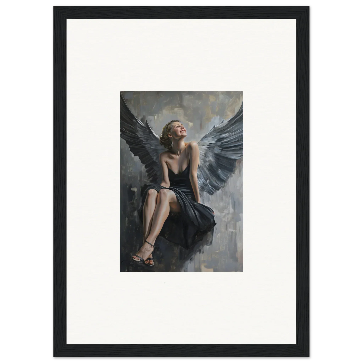 Framed canvas print of a winged figure in dark dress for your Reverie Willkommen room decoration