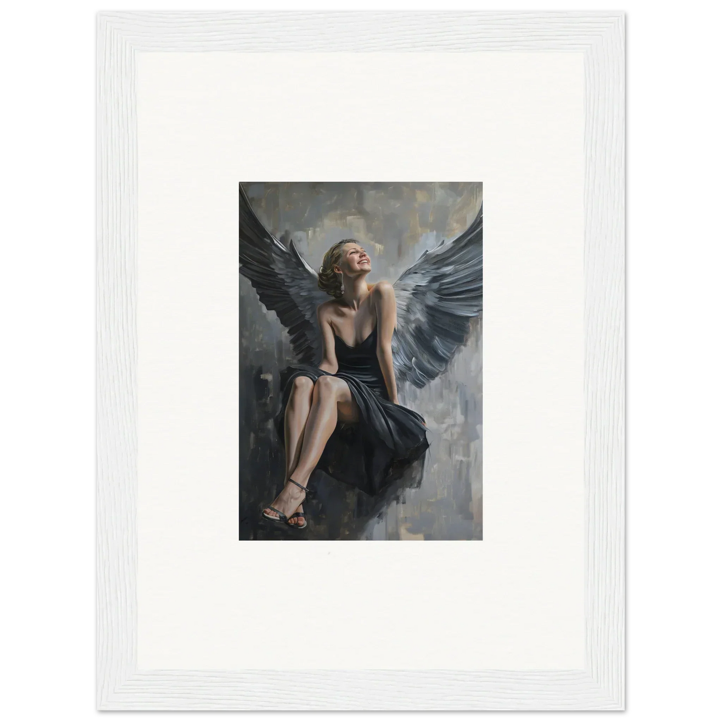 Framed canvas print of a winged figure in a dark dress for room decoration