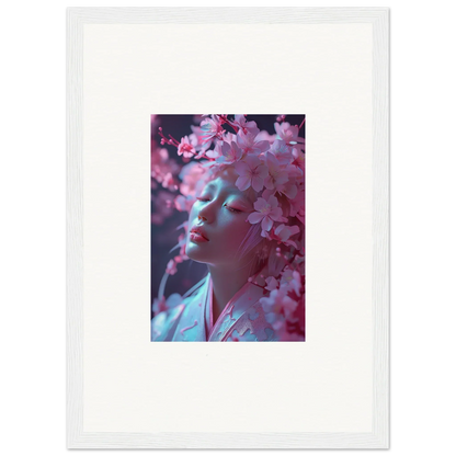 Framed canvas print of a person amidst Sakura Dreams and pink cherry blossoms