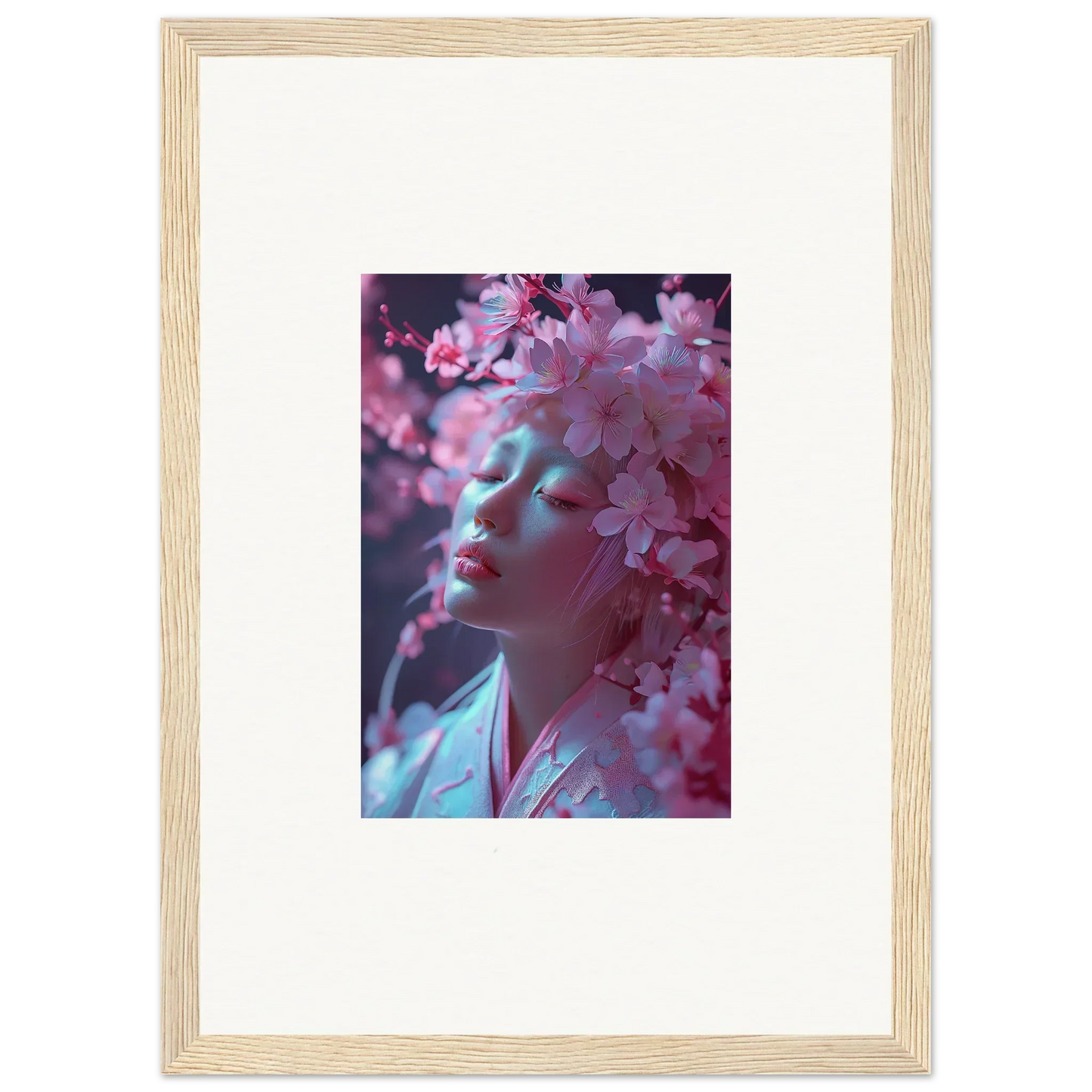 Framed canvas print of Sakura Dreams with pink cherry blossoms for stylish room decoration