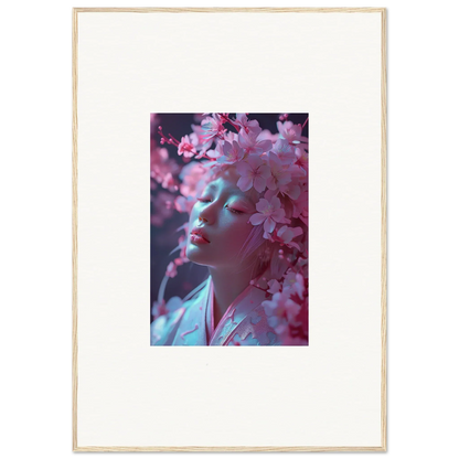 Framed canvas print of Sakura Dreams featuring cherry blossoms and a shadowy profile