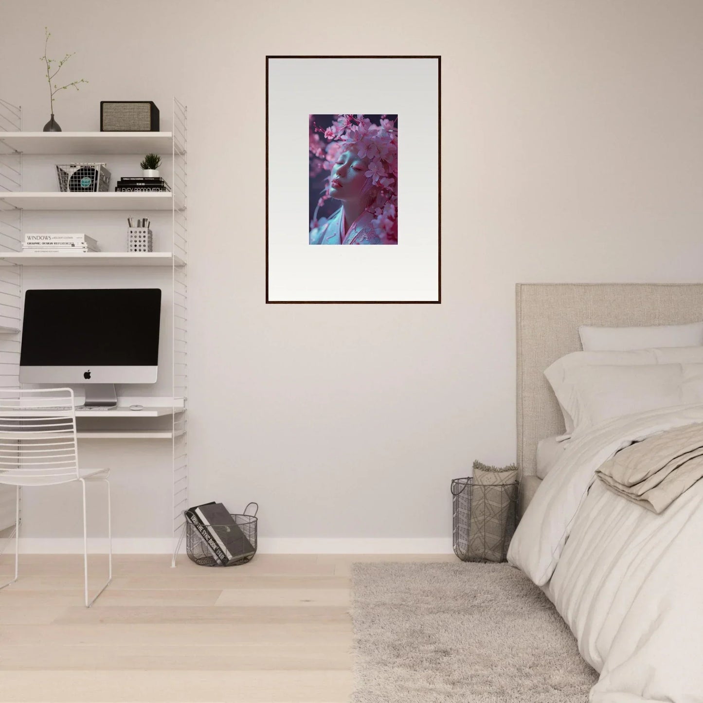 Framed abstract artwork in purple and blue, perfect for Sakura Dreams room decoration