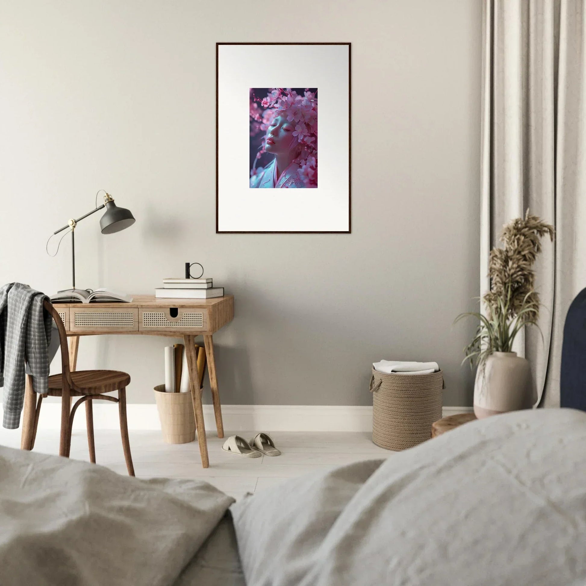 Framed canvas print of Sakura Dreams in purple and blue for stylish room decoration