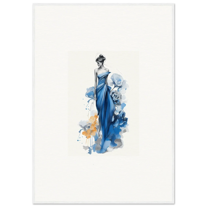 Elegant figure in a blue gown with watercolor splashes from Ephemeral Sapphire Blossoms