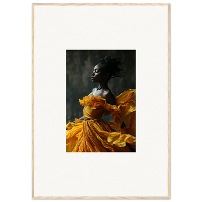 Striking portrait in yellow fabric for Sunlit Whispers framed wall art decor