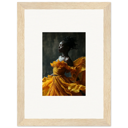 Person in a yellow dress captures the essence of Sunlit Whispers wall art decor