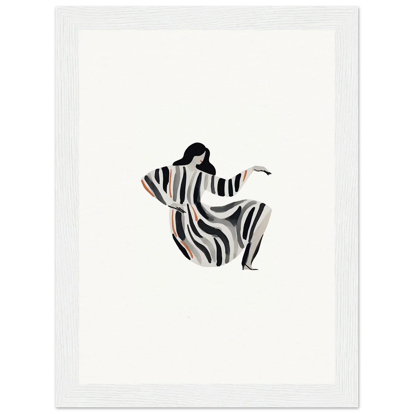 Stylized silhouette of a seated figure in striped garment for Epic Drizzle Reverie room decor