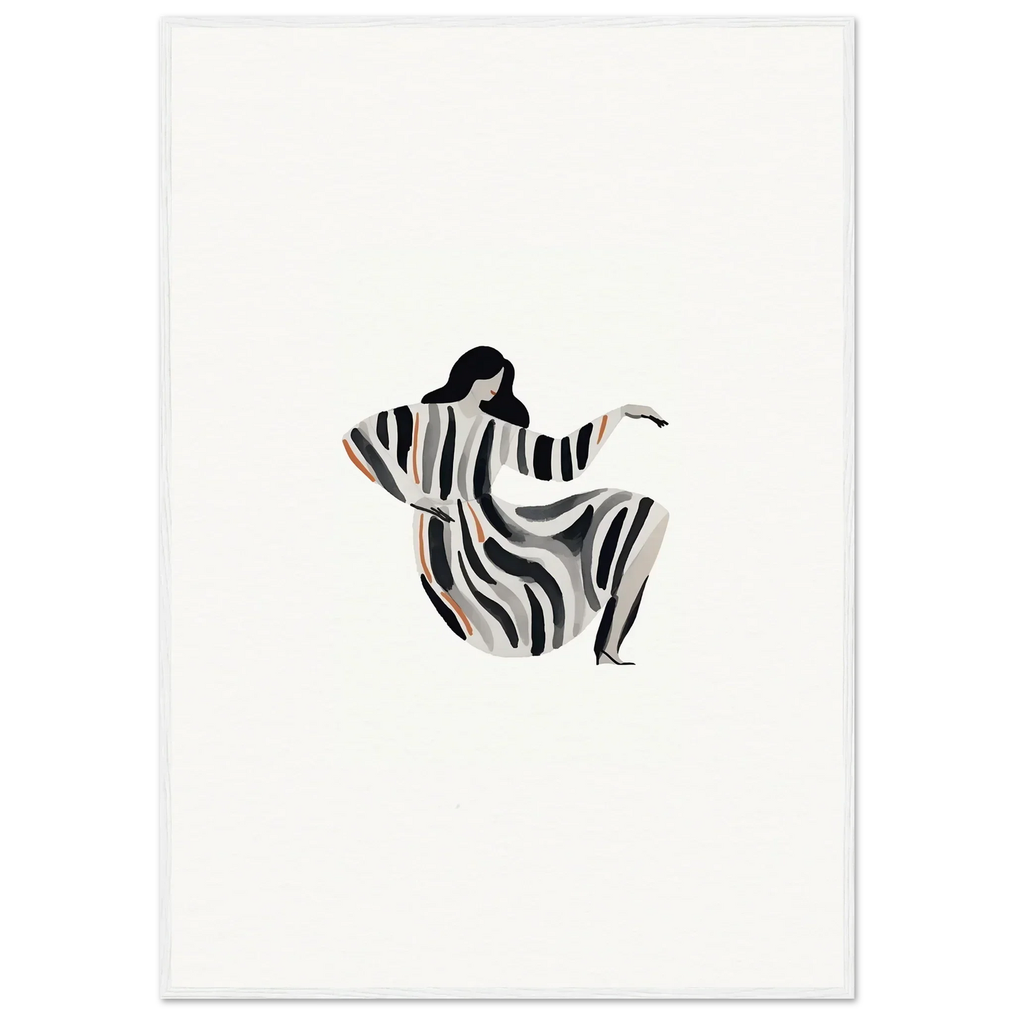 Stylized figure in zebra-striped garment, enhancing Drizzle Reverie room decor