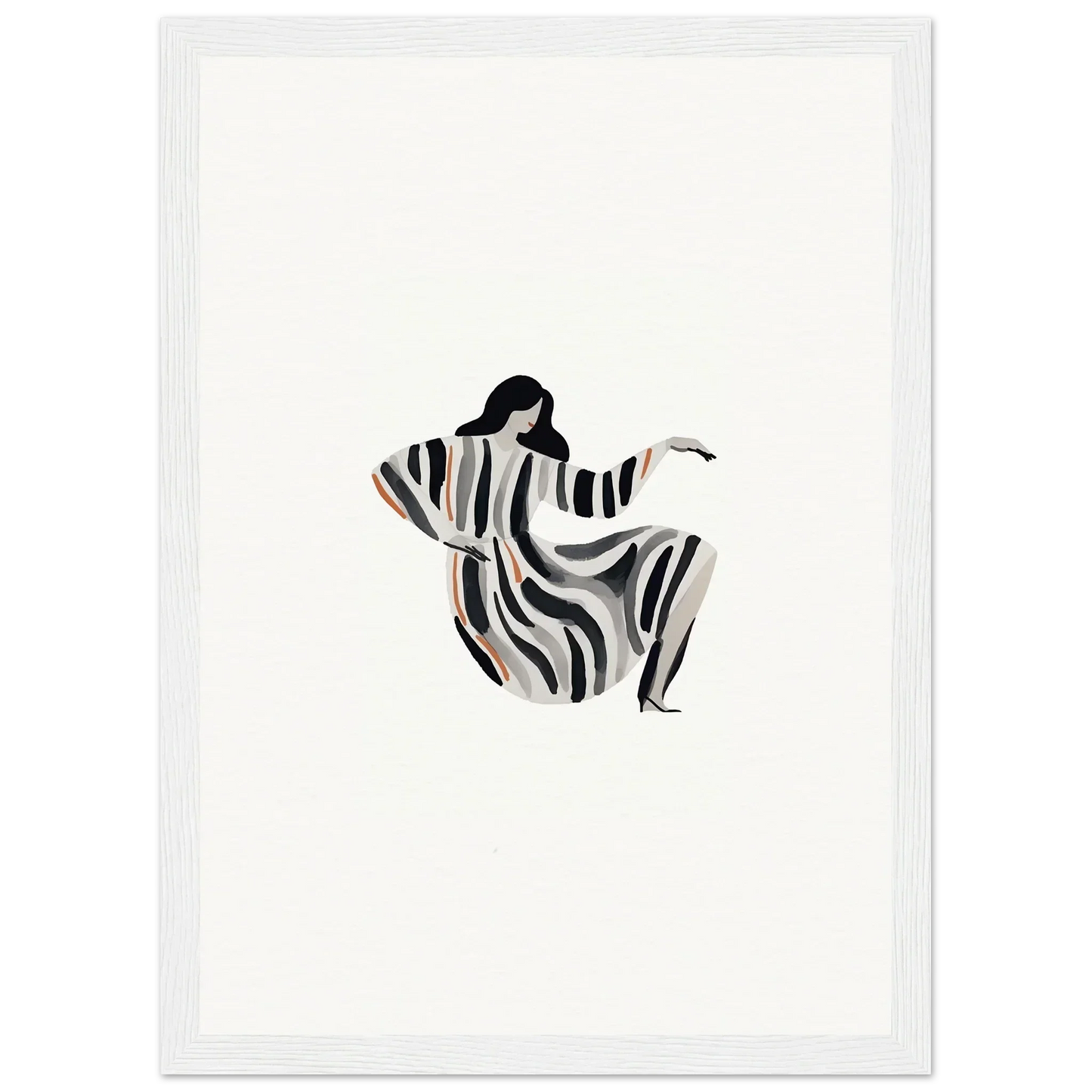 Stylized figure in flowing zebra-striped garment for Epic Drizzle Reverie wall art