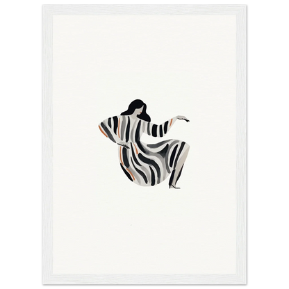 Stylized figure in flowing zebra-striped garment for Epic Drizzle Reverie wall art