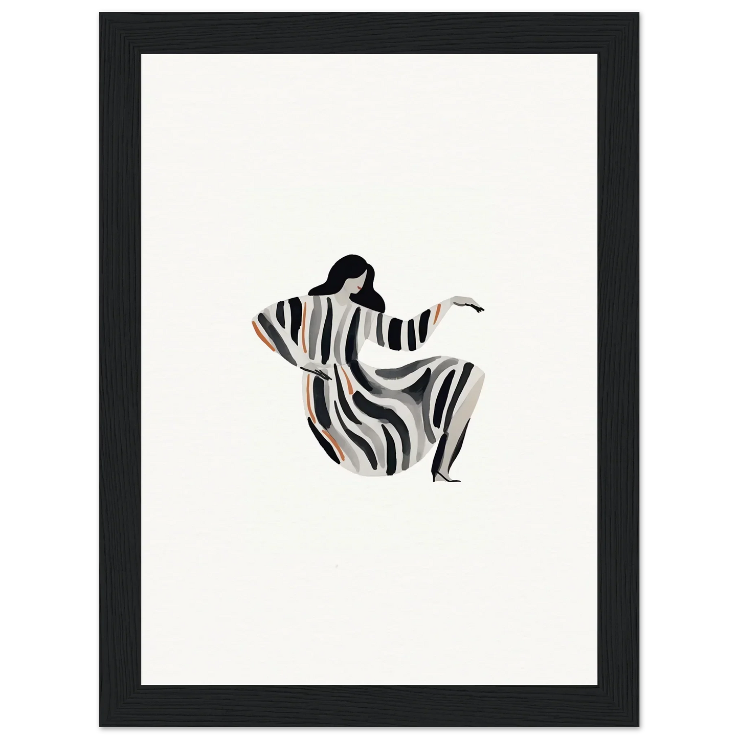 Stylized figure in zebra-striped garment, perfect for Drizzle Reverie wall art decor