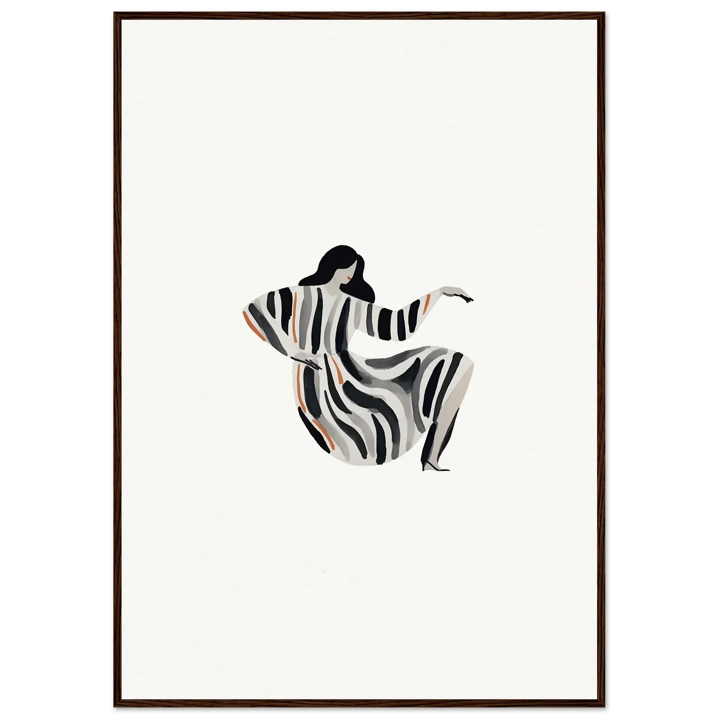 Stylized figure in flowing striped garment, ideal for Drizzle Reverie framed wall art