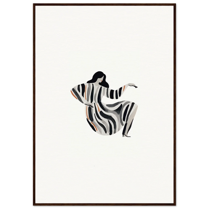 Stylized figure in flowing striped garment, ideal for Drizzle Reverie framed wall art