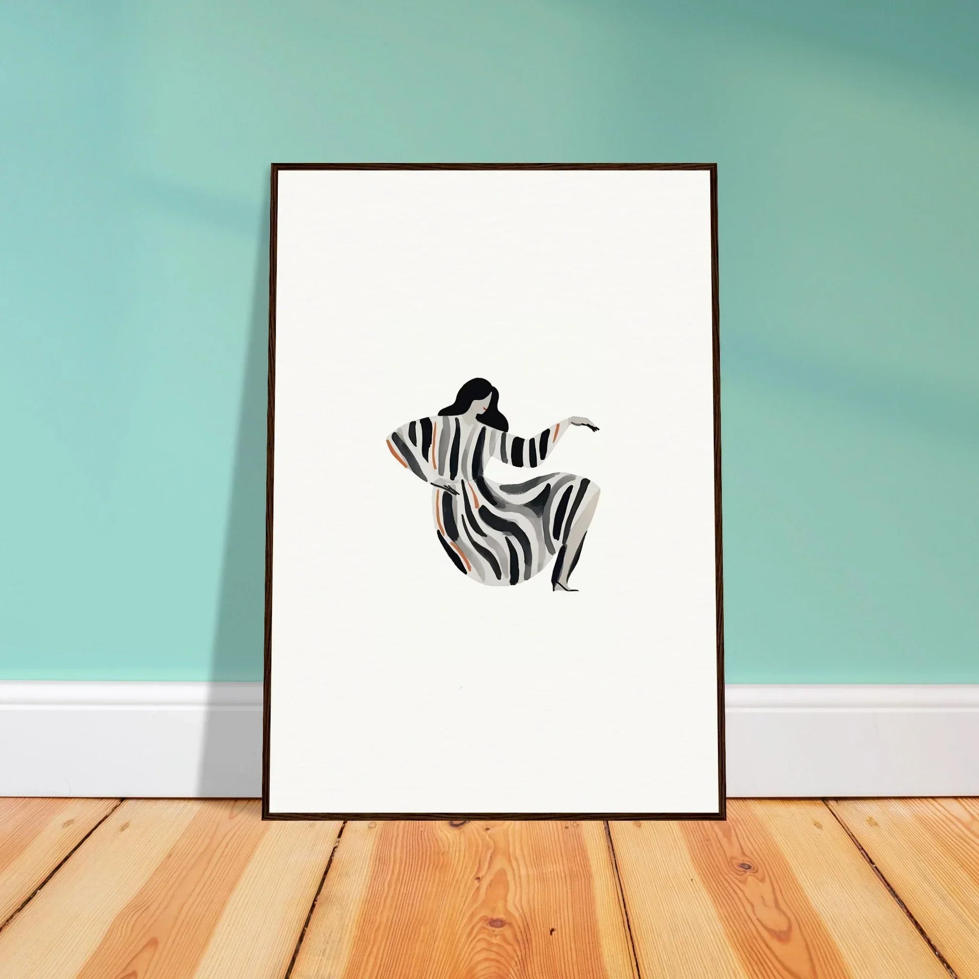 Framed wall art of a zebra-striped figure for stylish room decor in Drizzle Reverie