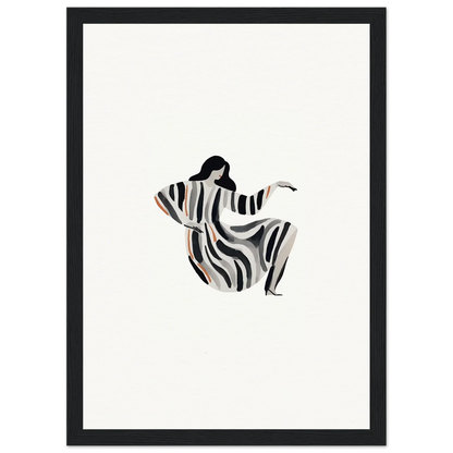 Stylized figure in zebra-striped robe, ideal for drizzle reverie room decor and framed wall art