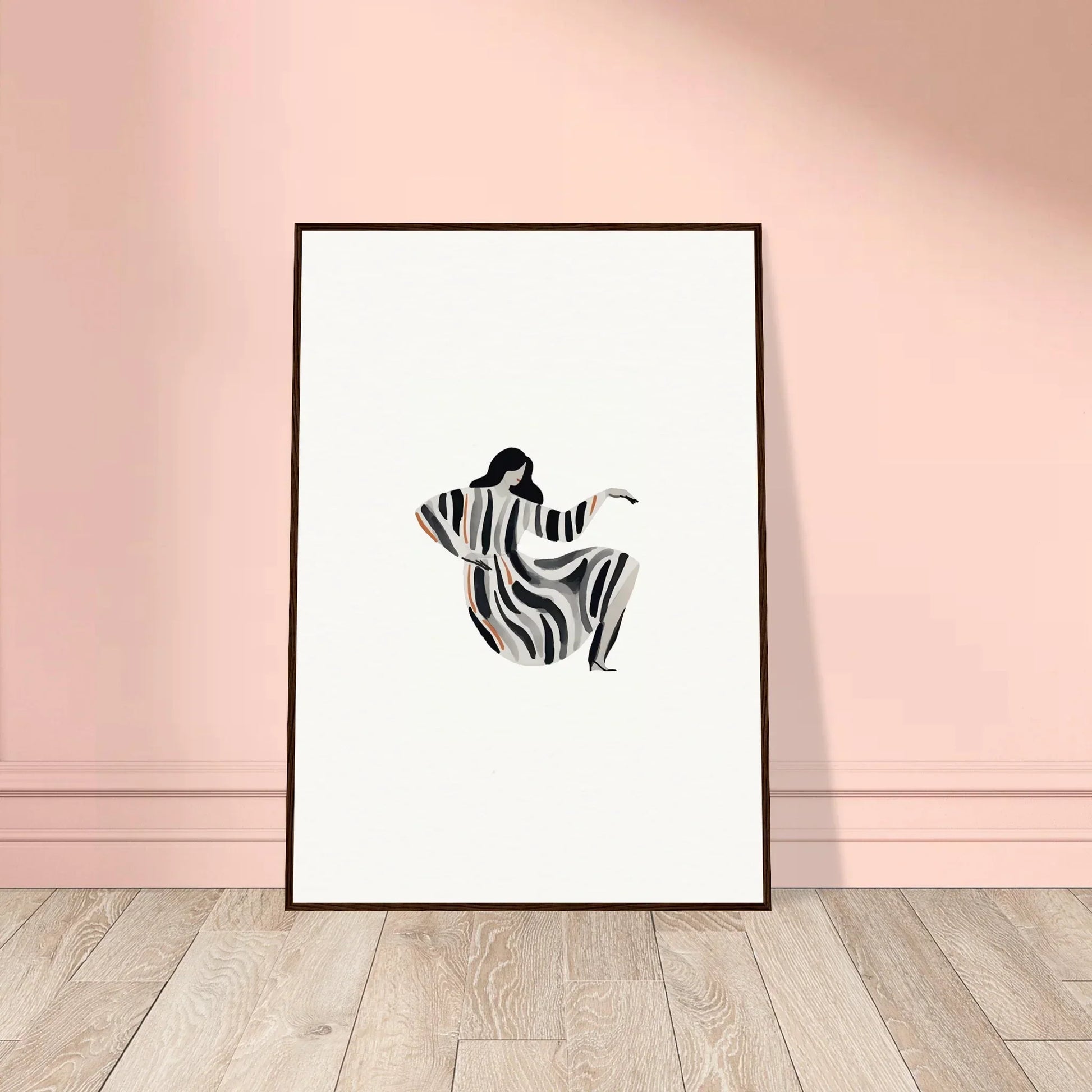 Minimalist black and white line drawing of a seated nude for Framed Wall Art, Drizzle Reverie