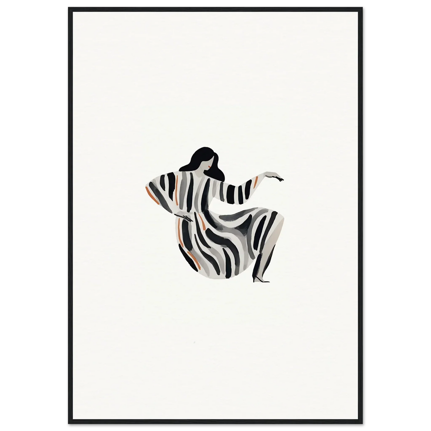 Stylized figure in zebra-striped garment, ideal for Drizzle Reverie wall art decor