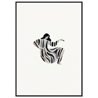 Stylized figure in zebra-striped garment, ideal for Drizzle Reverie wall art decor