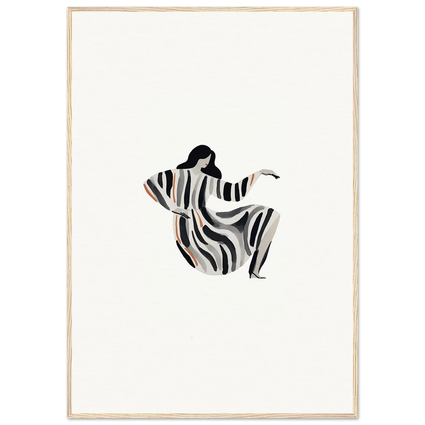 Minimalist illustration of a seated figure in striped garment for Room Decor and Framed Wall Art