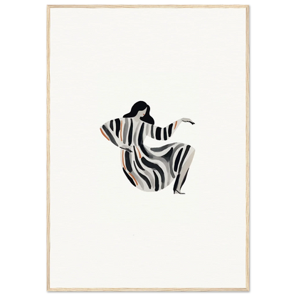 Minimalist illustration of a seated figure in striped garment for Room Decor and Framed Wall Art