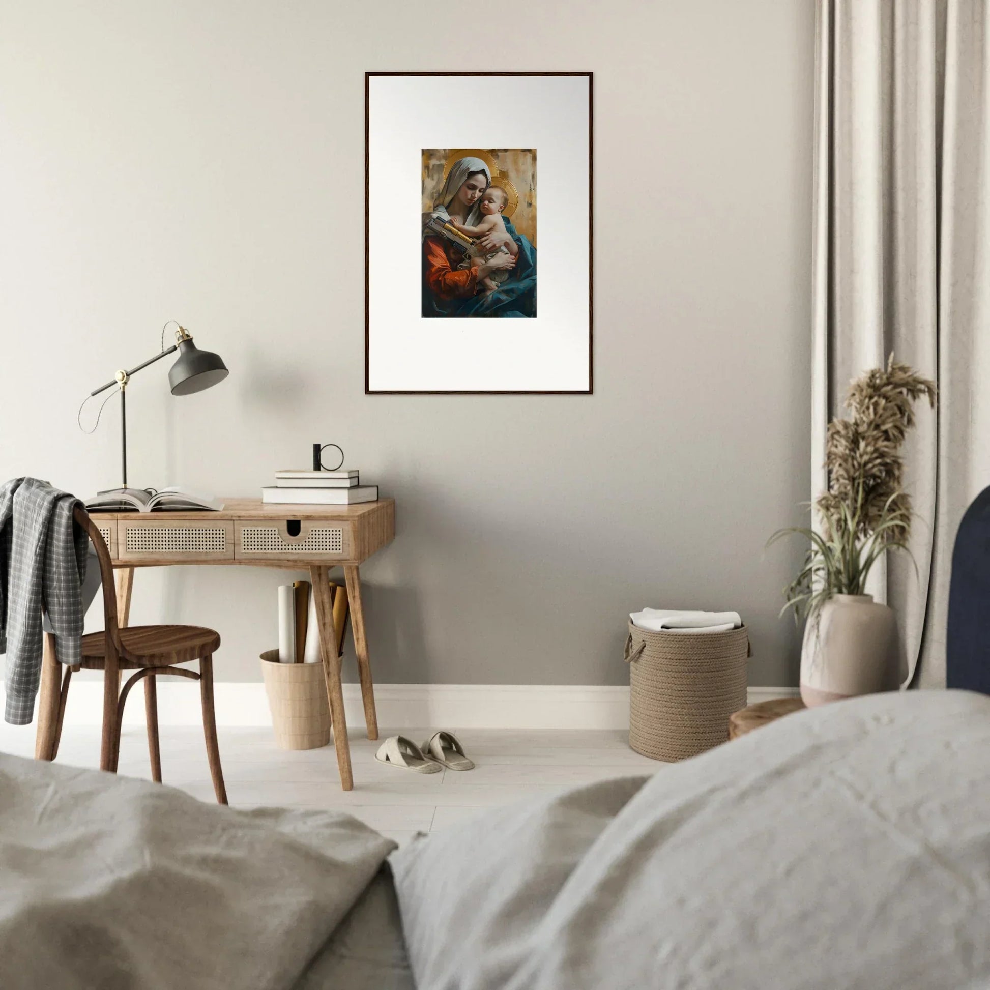 Framed canvas print of a raccoon in a cape, perfect for quirky room decoration