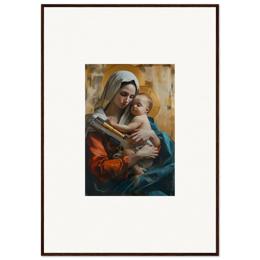 Framed canvas print of woman with baby, perfect for room decoration or wall art