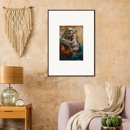 Framed wall art showing a figure with a child, perfect for room decoration