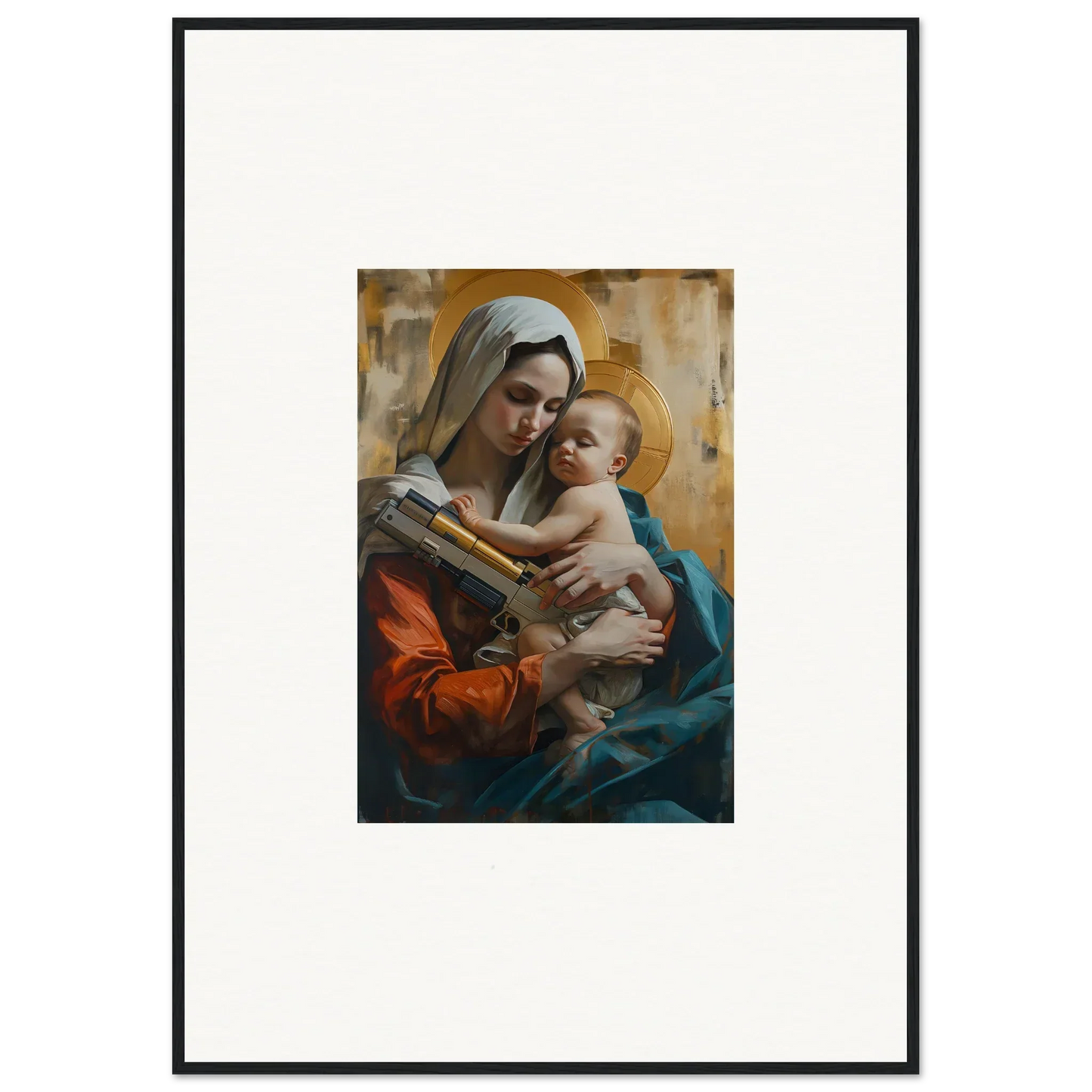 Framed canvas print of a woman and baby, perfect wall art for room decoration