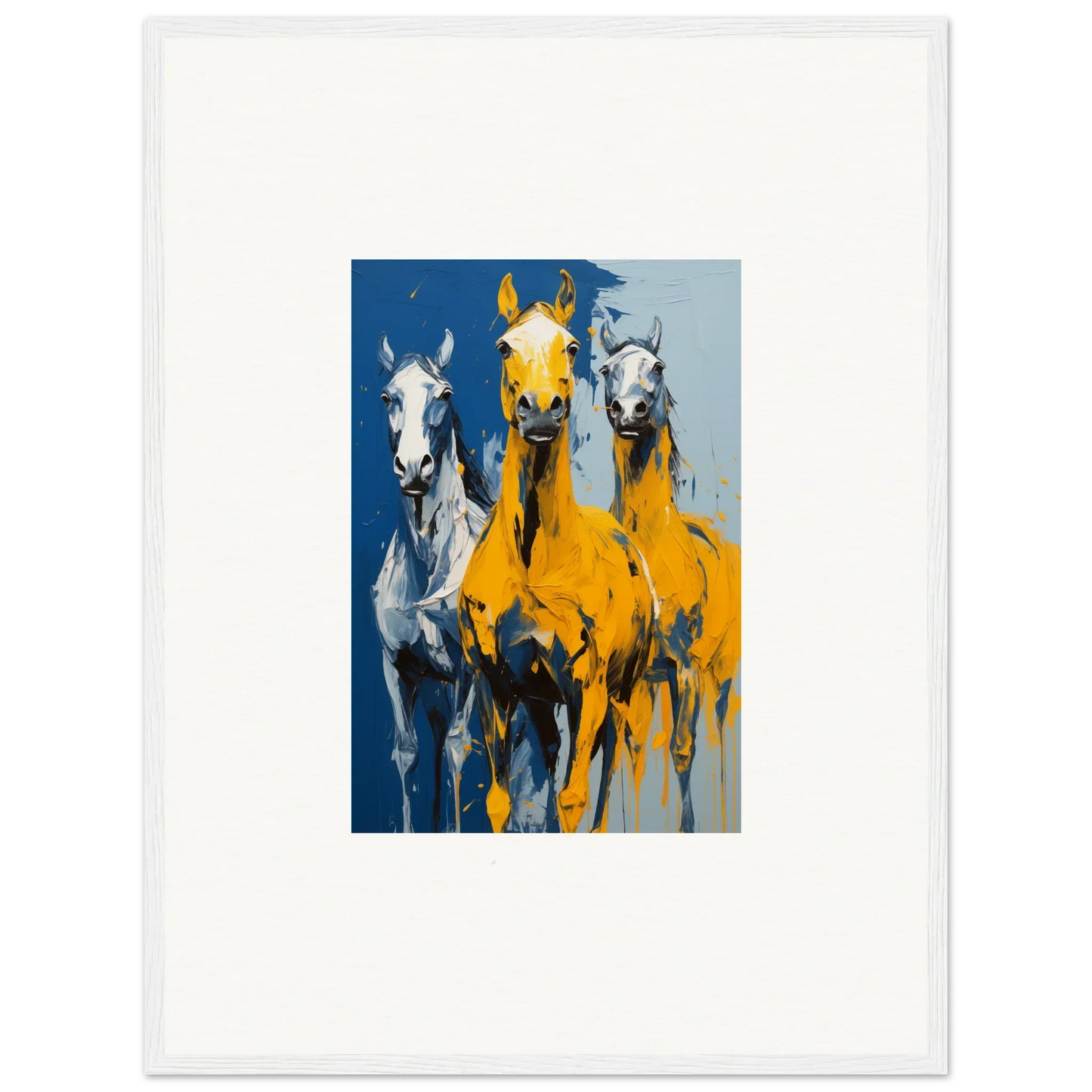 Colorful painting of three horses for Equine Eleven Sunrise framed wall art decor