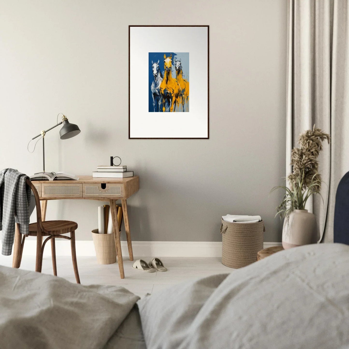 Framed wall art featuring blue and yellow elements, perfect for Eleven Sunrise room decor