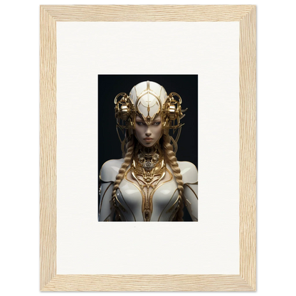 Ornate figure with golden headdress in Gilded Cosmos framed wall art for room decor