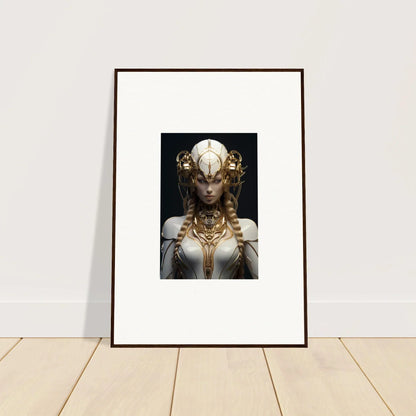 Framed wall art of a figure in ornate headdress and golden jewelry for Gilded Cosmos room decor