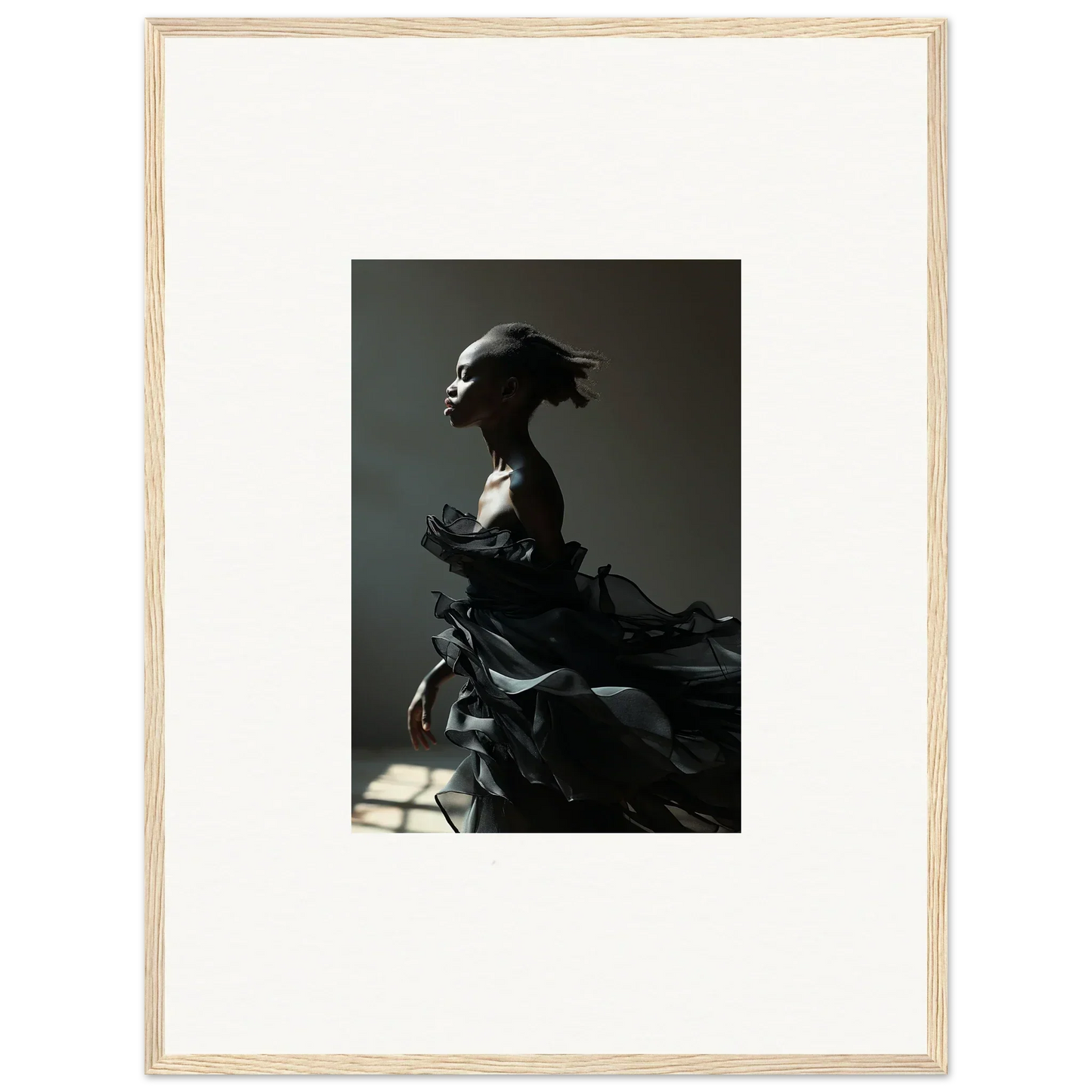 Dramatic silhouette in Essence Black Alchemy, perfect for room decor as framed wall art