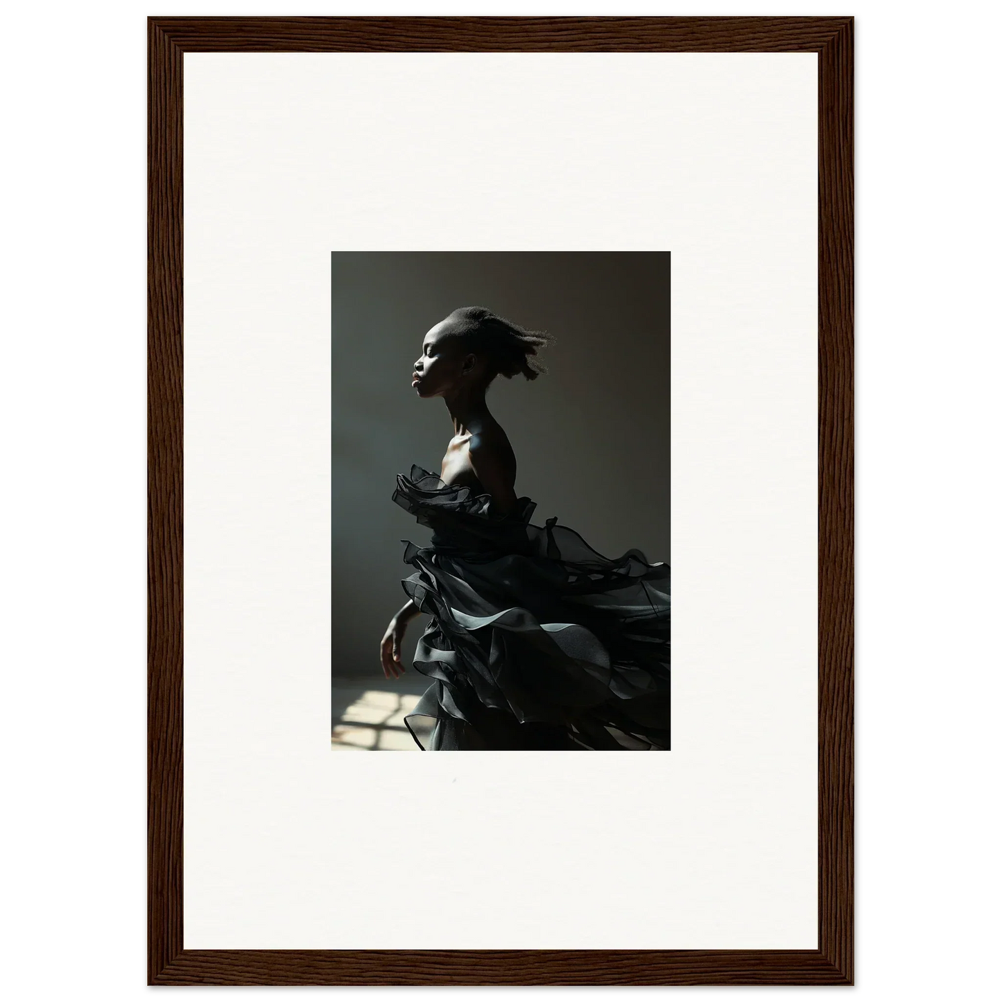 Statue with eagle-like head in shadow for Black Alchemy room decor and framed wall art