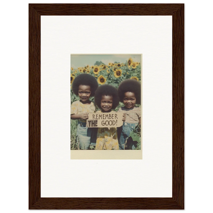 Framed photo of kids with a sign celebrating Bloom Moments for room decoration