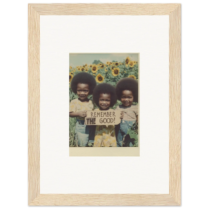 Framed photograph of kids in a sunflower field for bloom moments room decoration