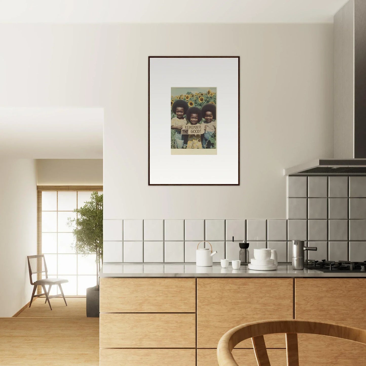 Framed canvas print of three figures with sunflowers for vibrant room decoration bloom moments